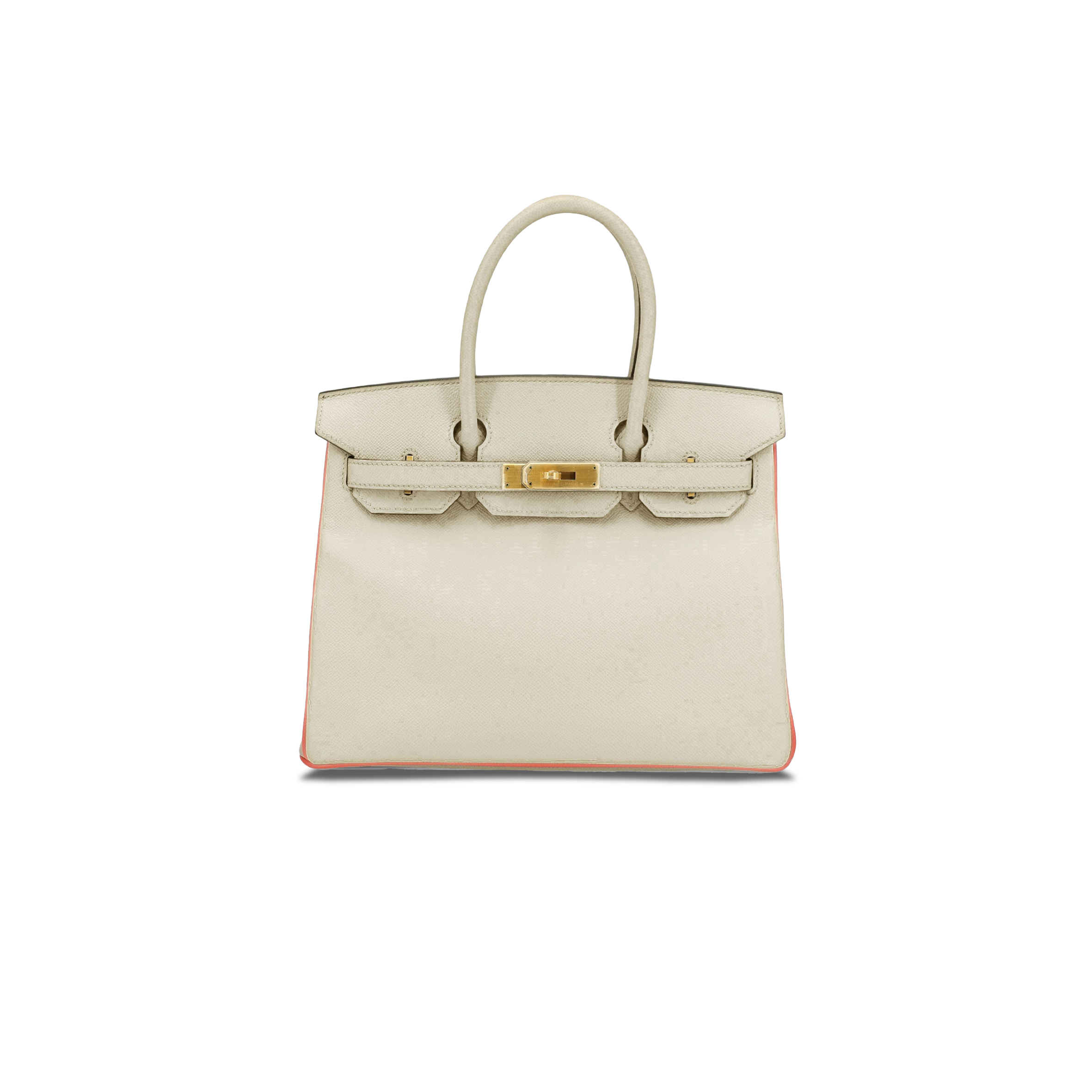 HERMES MASTER BIRKIN 25 TOGO LEATHER MILKSHAKE WHITE WITH ROSE PURPLE GOLD BUCKLE LUXURY BAG AMH3187 (25*20*13cm)